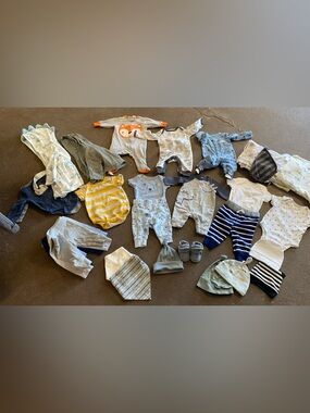 Baby Boy Mixed Clothing Bundle - Neutral Blues, Gray, Yellow